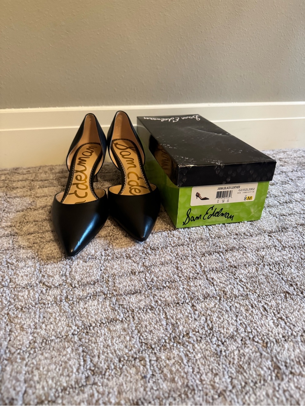 Sam Edelman Black Leather Pointed-Toe Pumps
